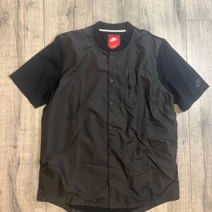 Nike Black Tech Fleece Short-Sleeve Button Front Shirt